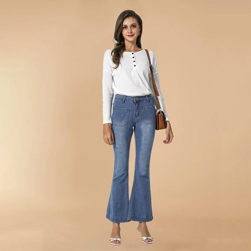 Julia Fashion - Women's Jeans  Spring Casual Wide Leg Denim Trousers