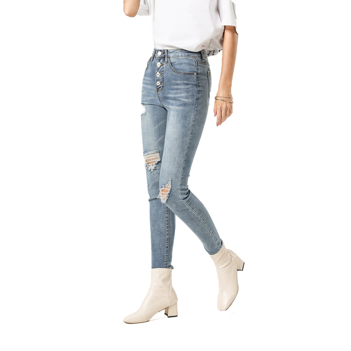 Julia Fashion - Women's Jeans High Waist Slim Fit Ripped Denim Pants