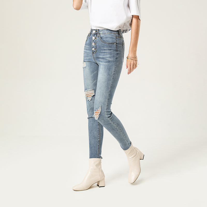 Julia Fashion - Women's Jeans High Waist Slim Fit Ripped Denim Pants
