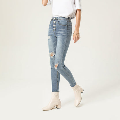 Julia Fashion - Women's Jeans High Waist Slim Fit Ripped Denim Pants