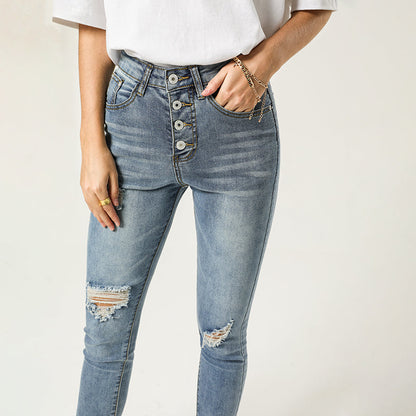 Julia Fashion - Women's Jeans High Waist Slim Fit Ripped Denim Pants