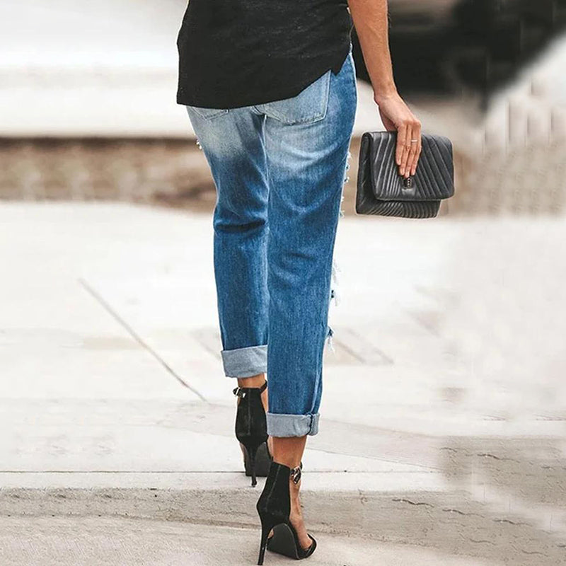 Julia Fashion - Women's Jeans High Waist Slim Fit Ripped Denim Pants
