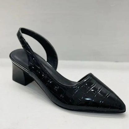 Women's Crocodile Pattern Low Block Heel Leather Pumps – Elegant Comfort Shoes