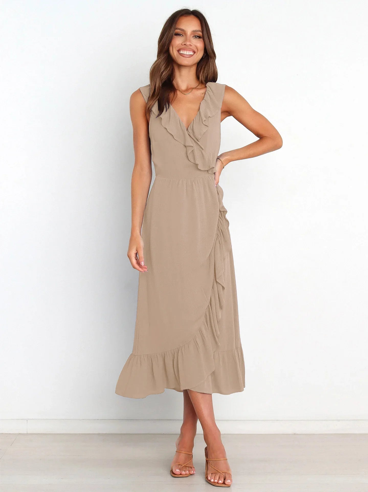 Ruffled Rope Sleeveless Midi Dress