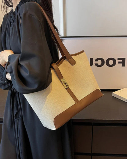 Women Canvas Handbag with Leather Details