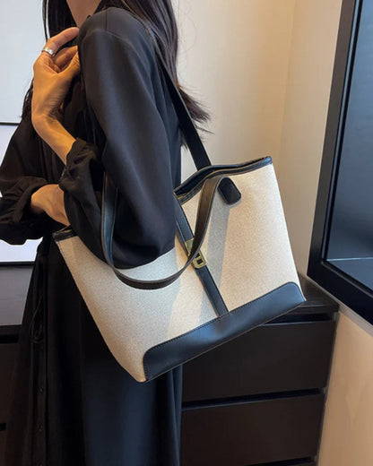 Women Canvas Handbag with Leather Details