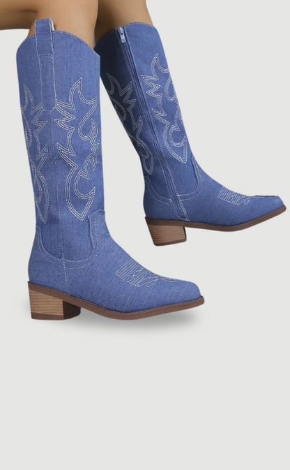 Women Cowboy Boots Denim