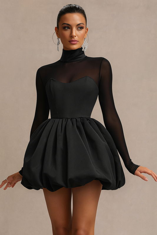 Women Mini Dress with Puff Skirt