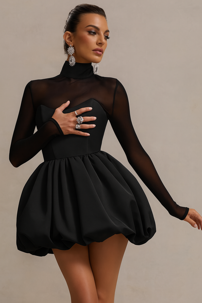 Women Mini Dress with Puff Skirt