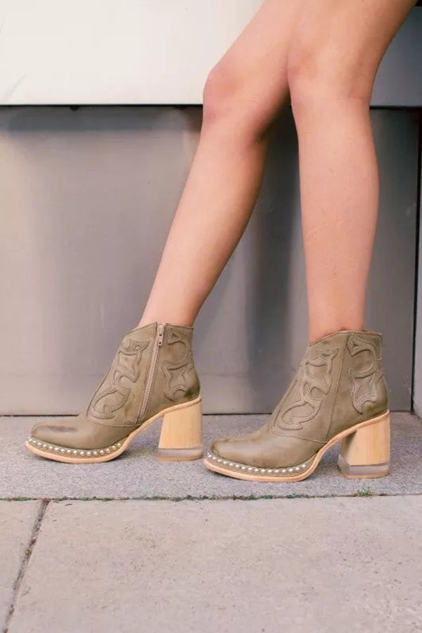 Women’s Ankle Boots Nude Block Heel