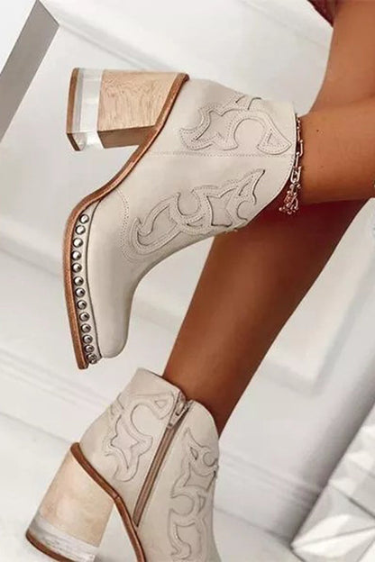 Women’s Ankle Boots Nude Block Heel