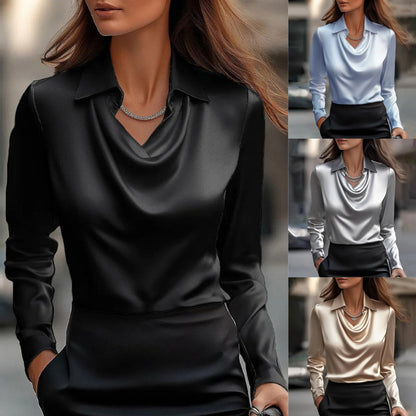 Women's Blouse Waterfall Neckline Long Sleeve Top