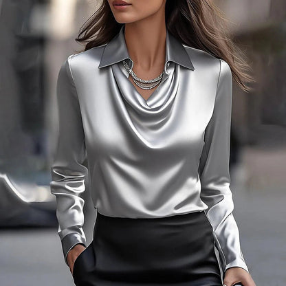 Women's Blouse Waterfall Neckline Long Sleeve Top