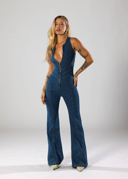 Women's Denim Jumpsuit with Cutout