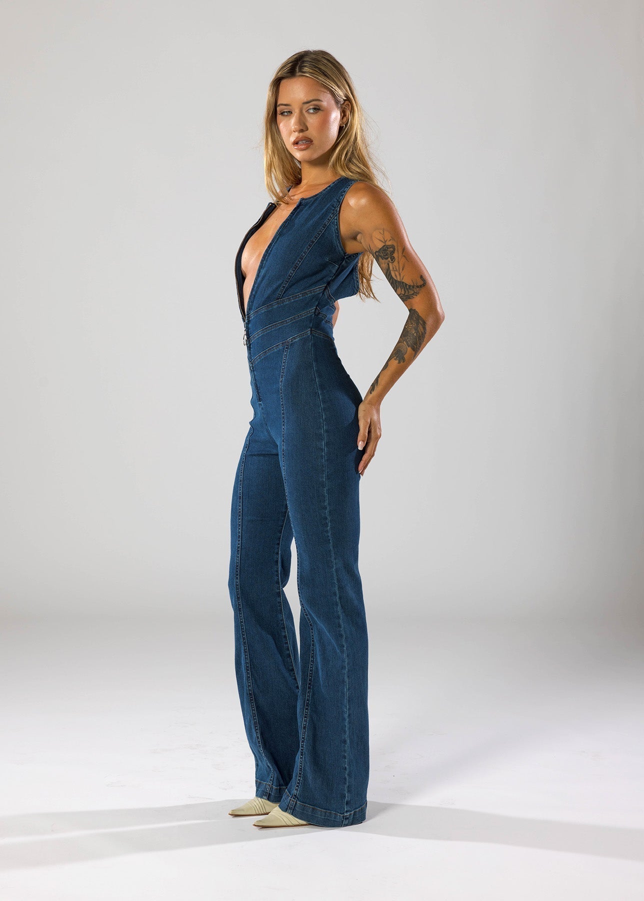 Women's Denim Jumpsuit with Cutout