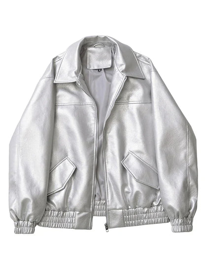 Faux Leather Zip Jacket | Relaxed Fit Short Coat
