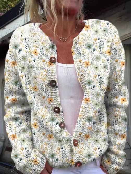 Women's Knit Jacket Cotton Floral