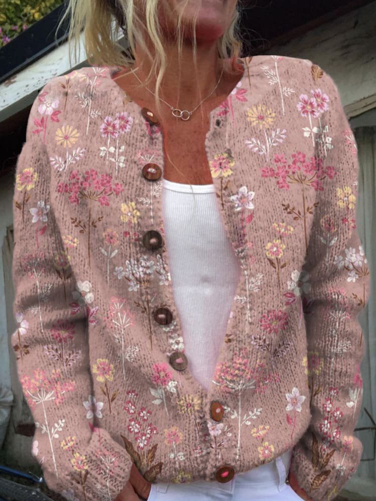 Women's Knit Jacket Cotton Floral