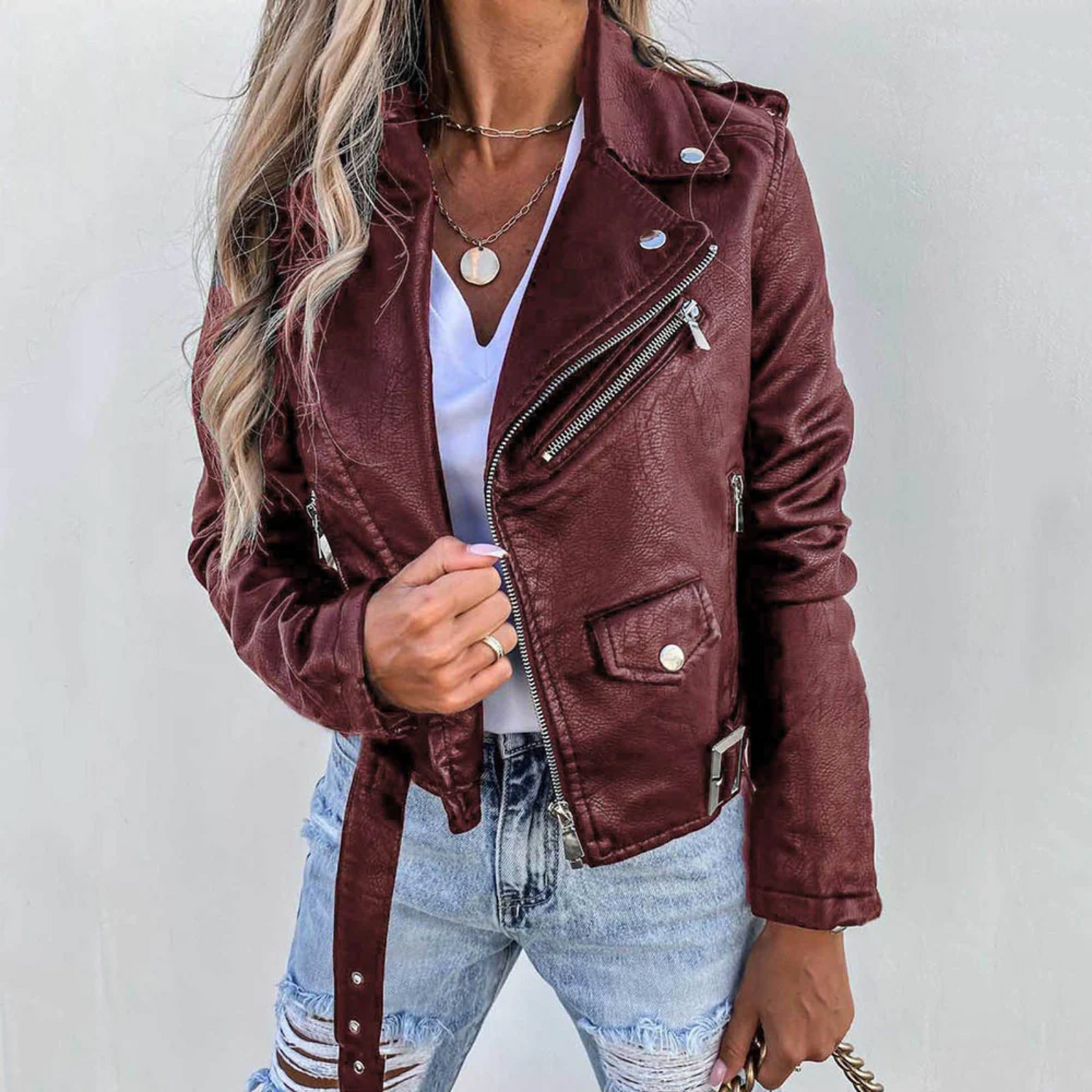 | Women's Zip-Up Biker Jacket