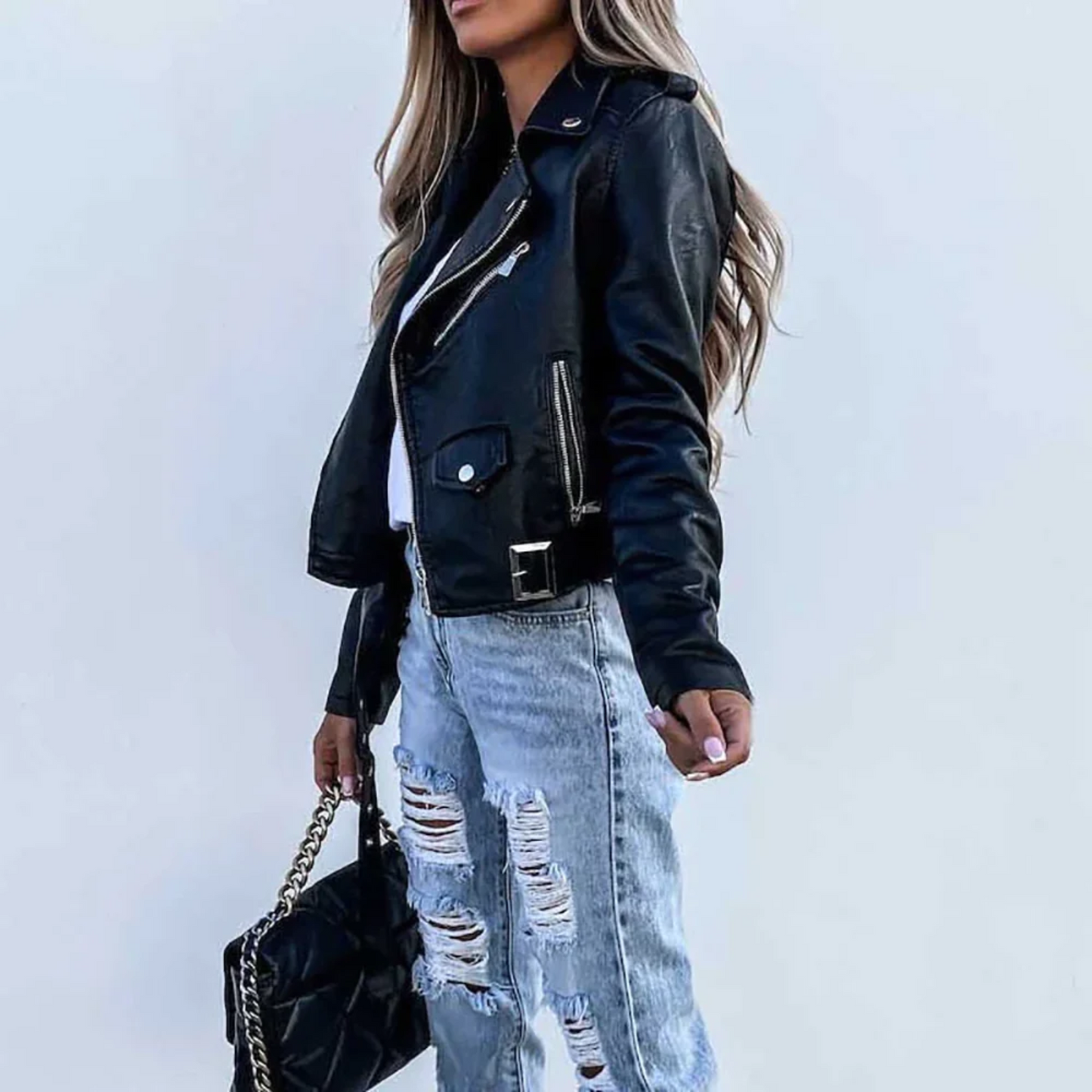 | Women's Zip-Up Biker Jacket