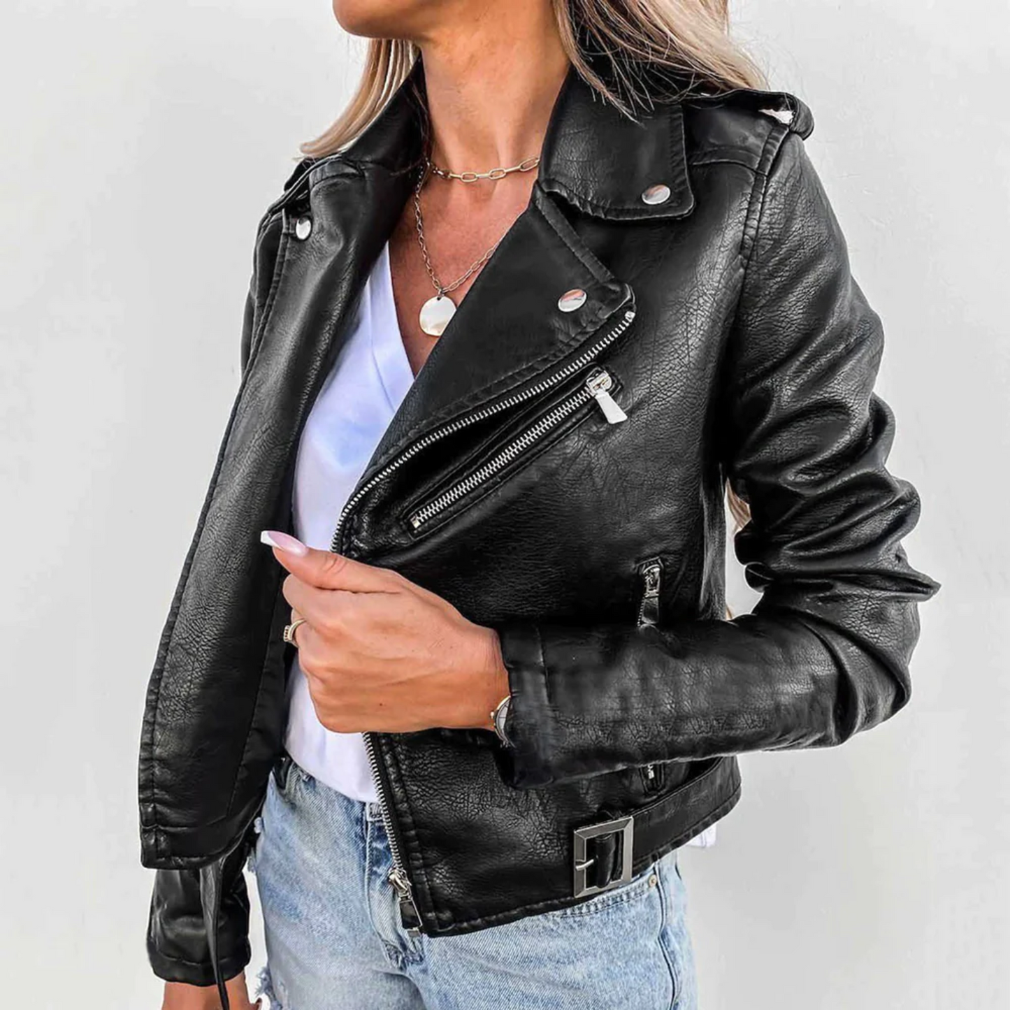| Women's Zip-Up Biker Jacket