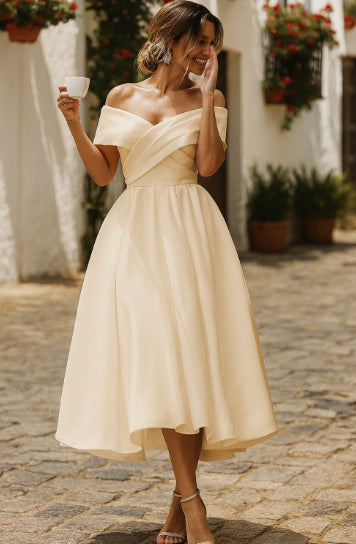 Women's Midi Dress Off-the-Shoulder Elegant A-Line Style