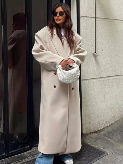 Women's Oversized Coat Elegant Cut Double Row Buttons