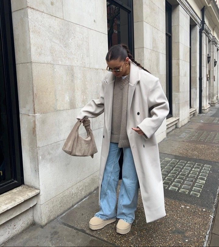 Women's Oversized Coat Elegant Cut Double Row Buttons