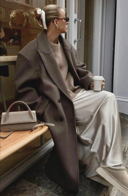 Women's Oversized Coat Elegant Cut Double Row Buttons