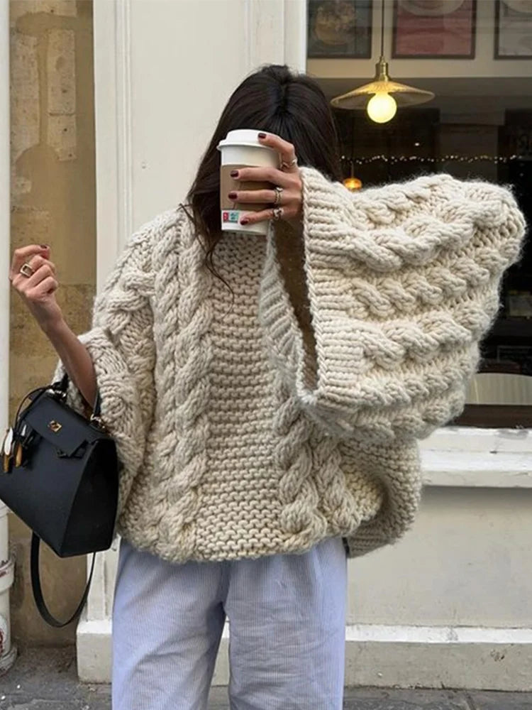 Women's Oversized Sweater Soft Knit Embroidered Design