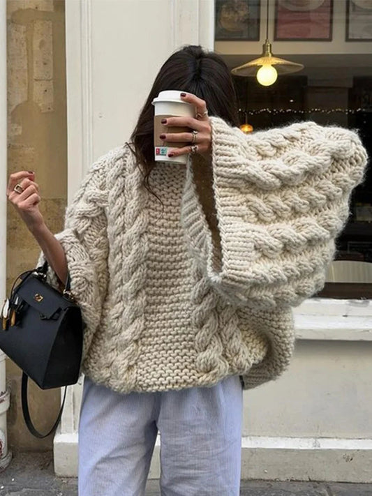 Women's Oversized Sweater Soft Knit Embroidered Design
