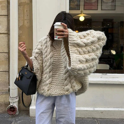 Women's Oversized Sweater Soft Knit Embroidered Design