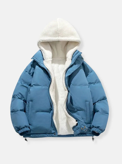 Women's Padded Puffer Jacket Quilted with Fleece Lining and Adjustable Hood
