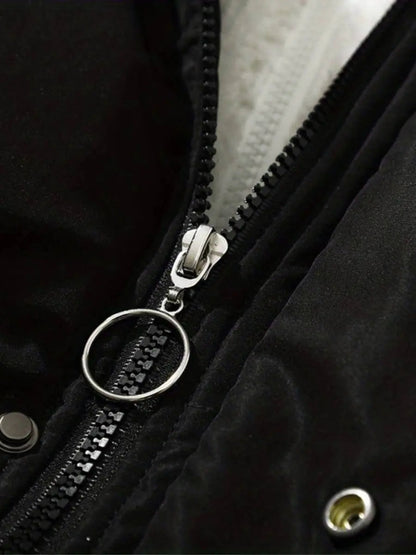 Women's Padded Puffer Jacket Quilted with Fleece Lining and Adjustable Hood