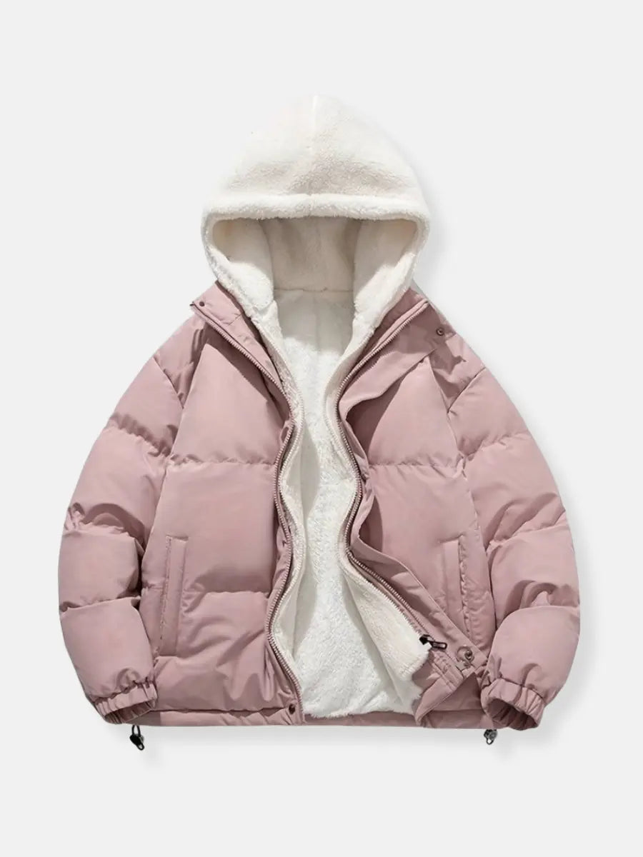 Women's Padded Puffer Jacket Quilted with Fleece Lining and Adjustable Hood