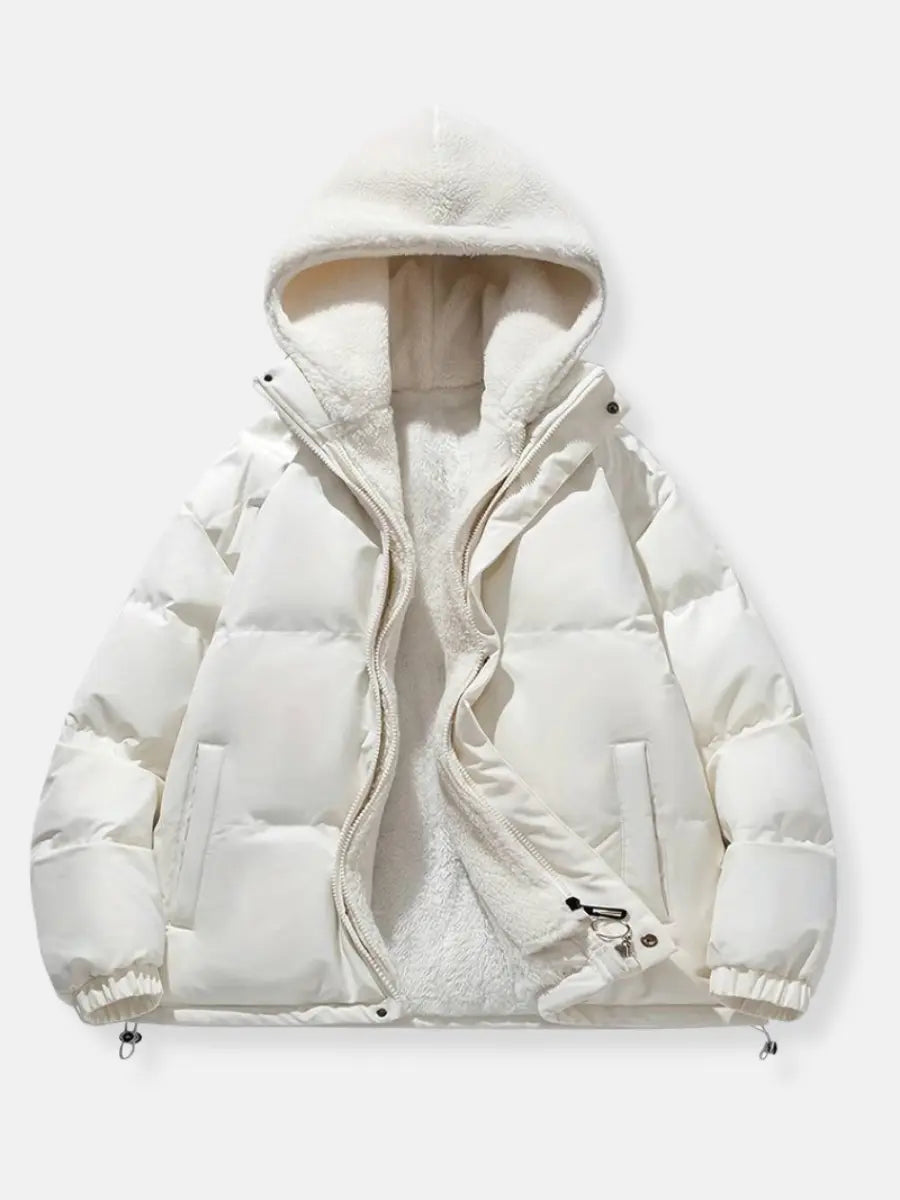 Women's Padded Puffer Jacket Quilted with Fleece Lining and Adjustable Hood