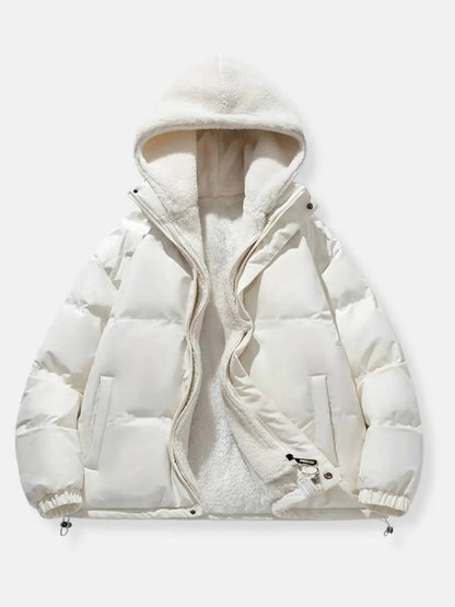 Women's Padded Puffer Jacket Quilted with Fleece Lining and Adjustable Hood