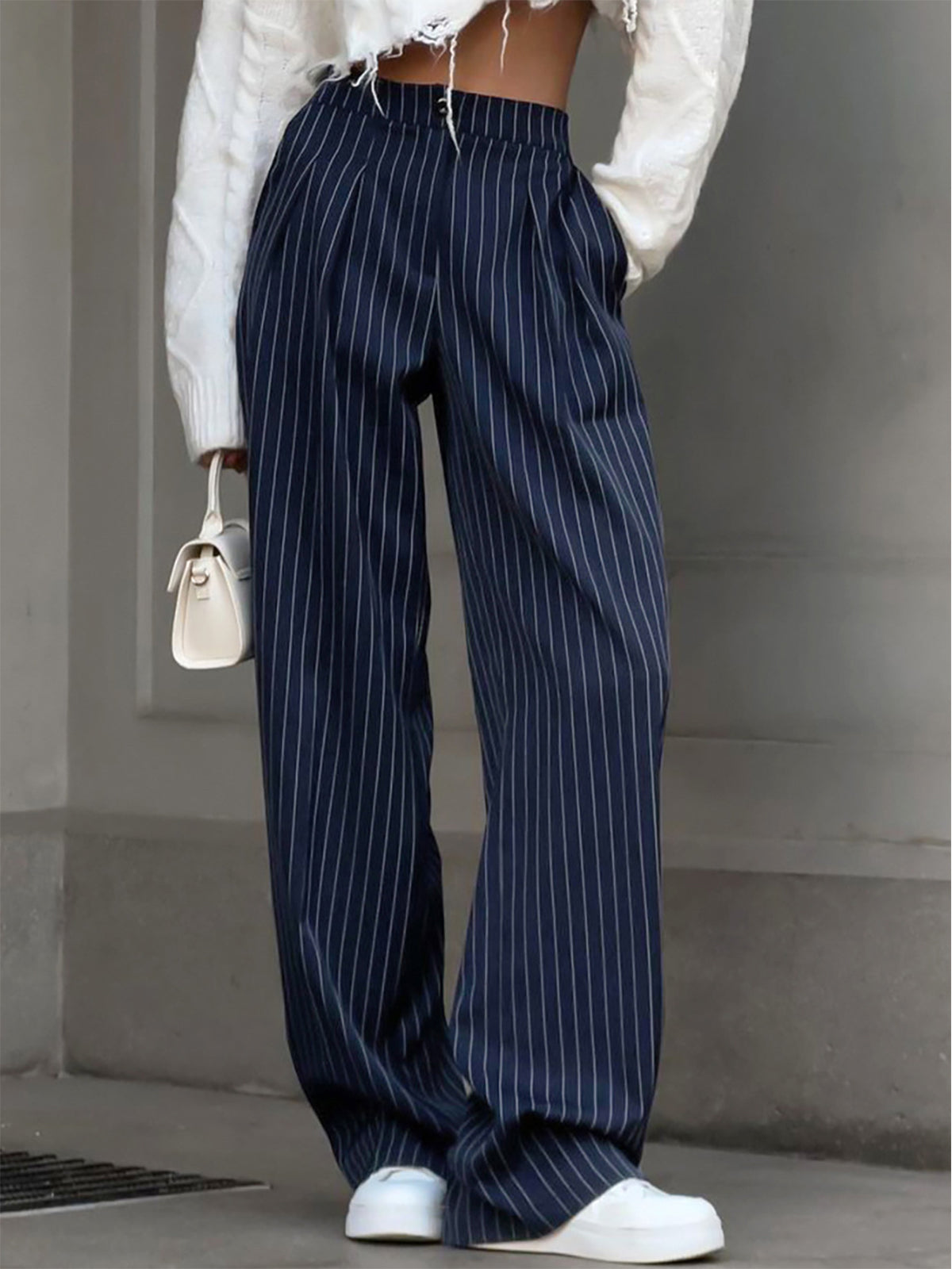 Women's Trousers Striped Pleated Wide Leg Pants