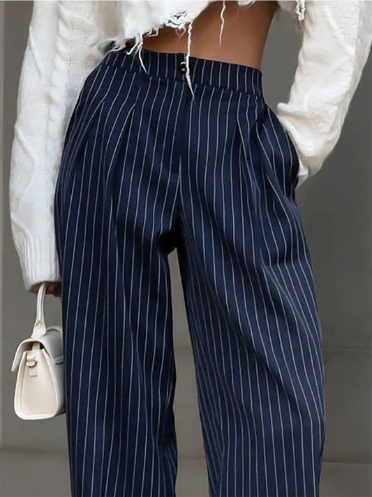 Women's Trousers Striped Pleated Wide Leg Pants