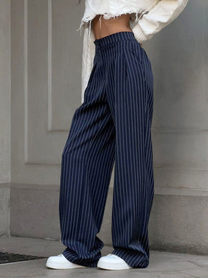 Women's Trousers Striped Pleated Wide Leg Pants