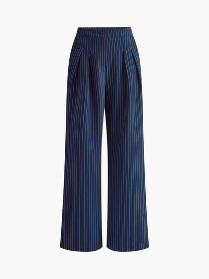Women's Trousers Striped Pleated Wide Leg Pants