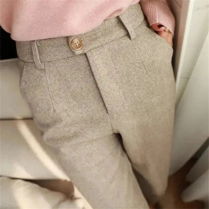 Women's Trousers Wool Blend Slim Fit