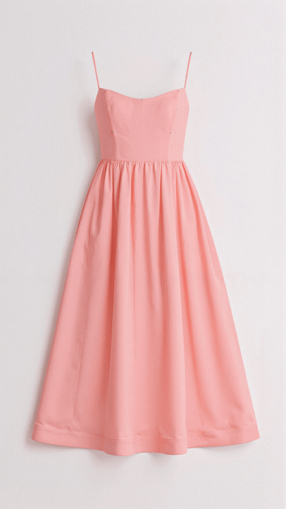 Women’s A-Line Midi Dress – Ascot Style – Spaghetti Straps – Flowing Design – Elegant Fit