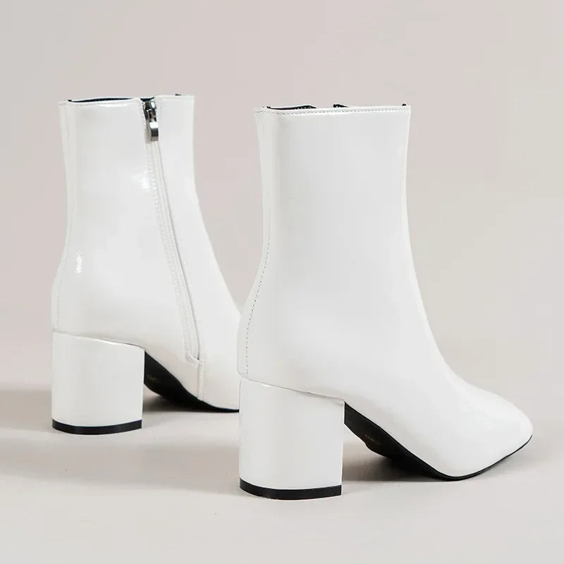 Women’s Ankle Boots – Block Heel Zip-Up Boots with Pointed Toe