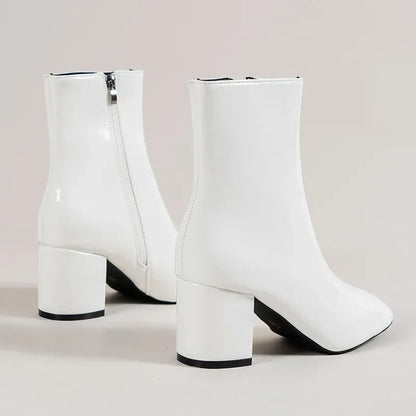 Women’s Ankle Boots – Block Heel Zip-Up Boots with Pointed Toe