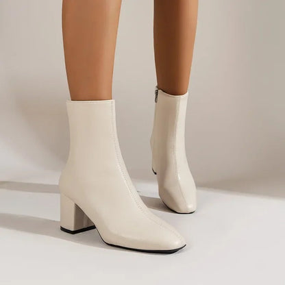 Women’s Ankle Boots – Block Heel Zip-Up Boots with Pointed Toe