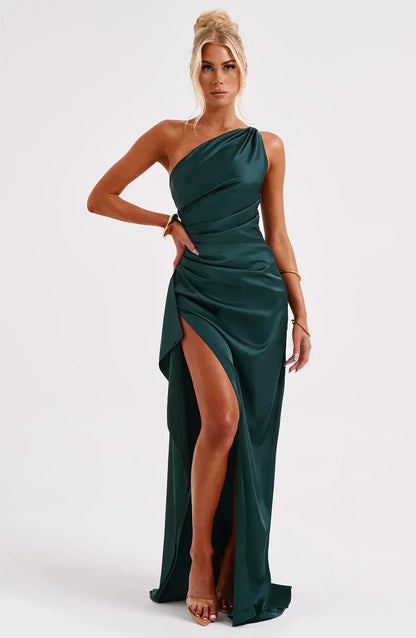 Women’s Asymmetric Evening Maxi Dress – Elegant Gown with High Split