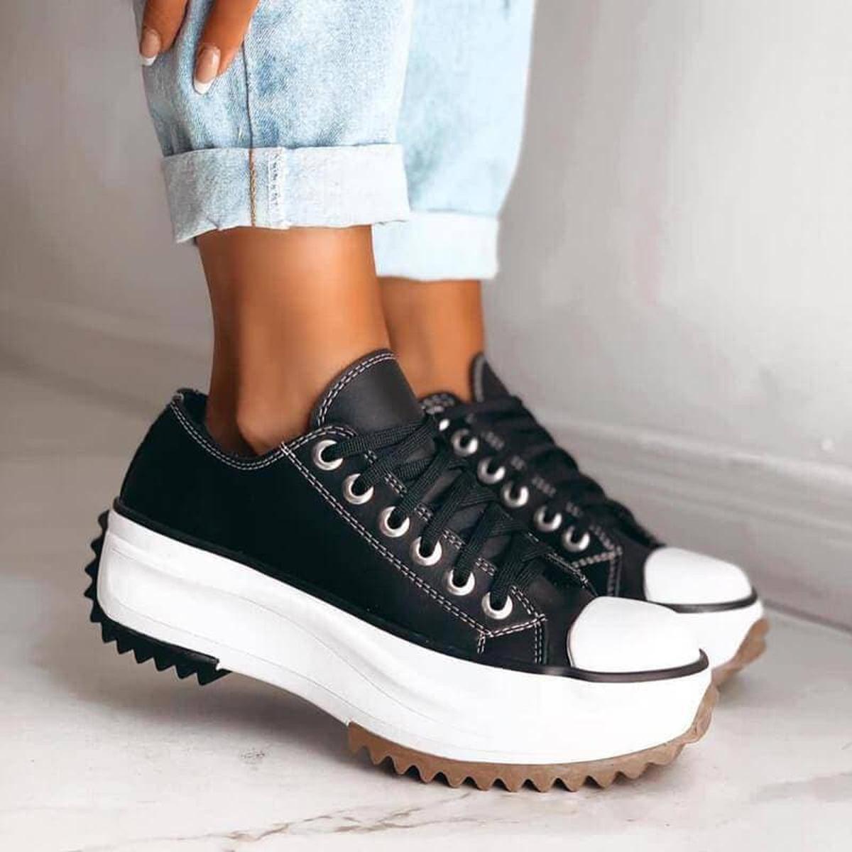 Canvas Platform Sneakers | Chunky Sole | Lace-Up