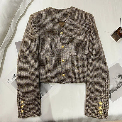 Women’s Cropped Blazer – Tailored Fit with Gold-Tone Buttons