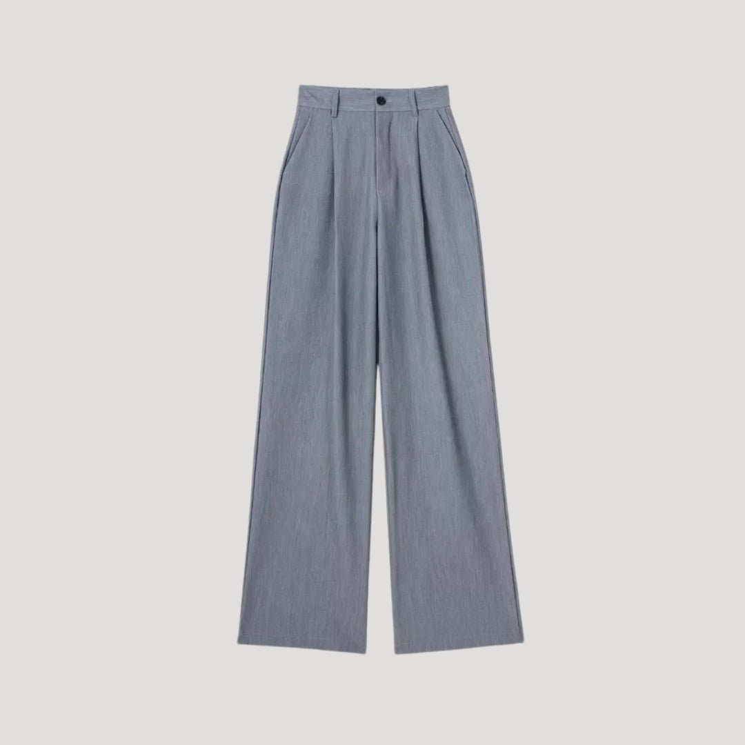 Women’s High-Waist Pinstripe Wide-Leg Trousers – Elegant Office Style